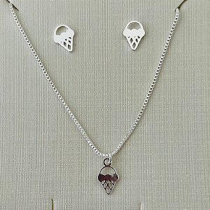 Conjunto infantil sorvete liso em banho de prata silver
