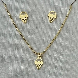 Conjunto infantil sorvete liso em banho de ouro 18k