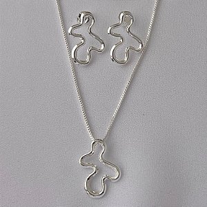 Conjunto orgânico vazado em banho de prata silver