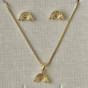Conjunto infantil de arco íris em banho de ouro 18k