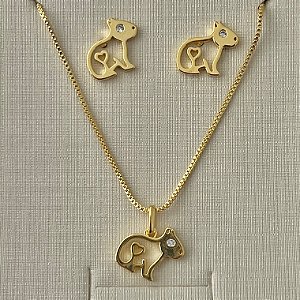 Conjunto de capivara em banho de ouro 18k