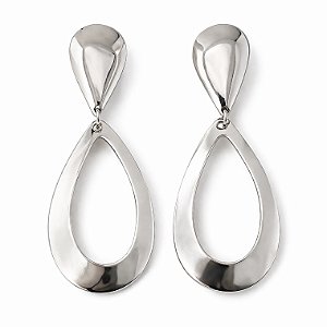 Brinco gota lisa vazada em banho de prata silver