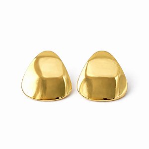 Brinco retângulo chapa oval liso em banho de ouro 18k