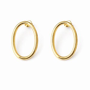Brinco oval vazado em banho de ouro 18k