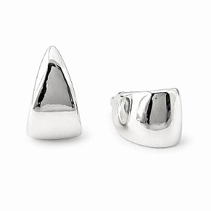 Brinco tipo argola formato gota grossa lisa em banho de prata silver