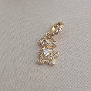 Pingente cachorro cravejado com ponto de luz em banho de ouro 18k