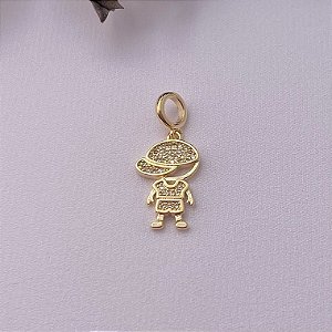 Pingente menino grande cravejado em banho de ouro 18k