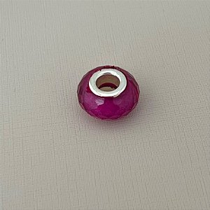 Berloque murano rosa pink com glitter em banho de prata silver