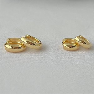 Dupla de argolas lisa em banho de ouro 18k