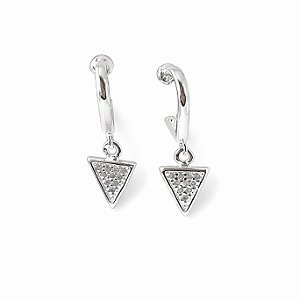 Argola com pingente triangulo cravejado em banho de prata silver