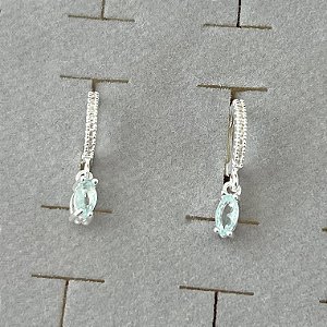 Argola cravejada pingente ponto luz em banho de prata silver