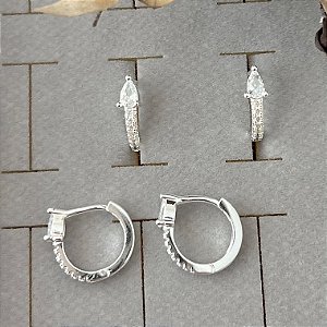 Argola cravejada navete em banho de prata silver