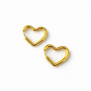 Brinco argola coração em banho de ouro 18k