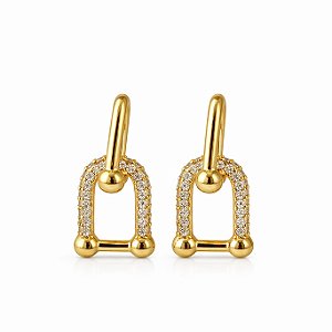 Argola inspiração Tiffany pingente cravejado em banho de ouro 18k