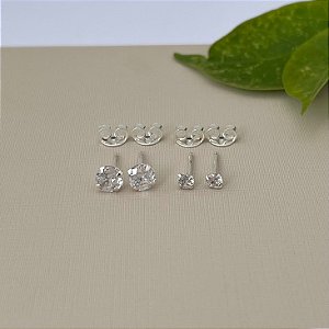 Dupla de brincos ponto de luz redondos pequenos em banho de prata silver