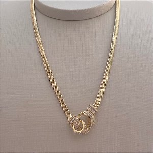 Corrente salamandra fecho cravejado em banho de ouro 18k