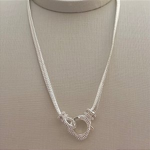 Corrente salamandra fecho cravejado em banho de prata silver