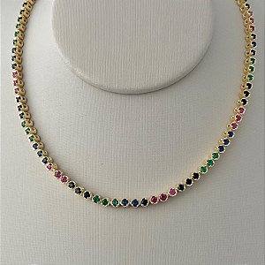 Corrente Riviera colorida em banho de ouro 18k