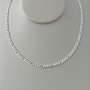 Corrente masculina elo grumet intercadalo M fecho tradicional em banho de prata silver