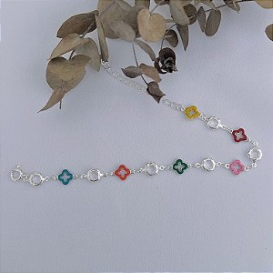 Pulseira inspiração Van-cleef resinada com zircônias em banho de prata silver