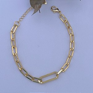 Pulseira elo retangular grosso em banho de ouro 18k
