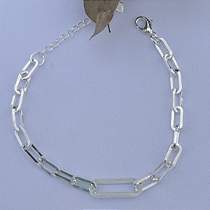 Pulseira elo retangular grosso em banho de prata silver