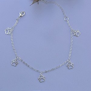 Pulseira patas de cachorro vazadas em banho de prata silver