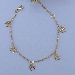 Pulseira patas de cachorro vazadas em banho de ouro 18k