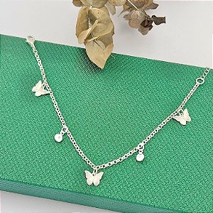 Pulseira com borboleta e pontos de luz em banho de prata silver