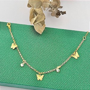Pulseira com borboleta e pontos de luz em banho de ouro 18k