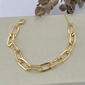 Pulseira de elos retangulares grande em banho de ouro 18k