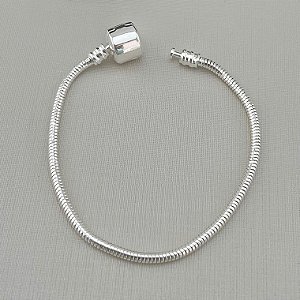 Pulseira inspiração vivara com fecho coração 16cm em banho de prata silver