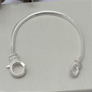 Pulseira salamandra fecho cravejado em banho de prata silver
