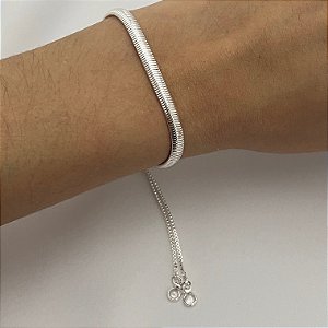 Pulseira salamandra com fecho gravata em banho de prata silver