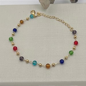 Pulseira de bolinhas lisas e coloridas em banho de ouro 18k