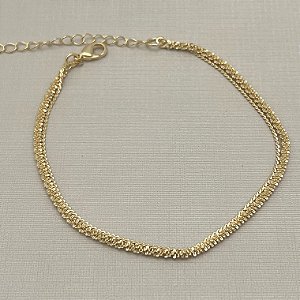 Pulseira dupla malha e veneziana em banho de ouro 18k