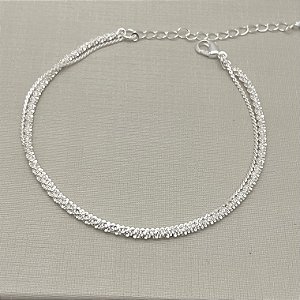 Pulseira dupla malha e veneziana em banho de prata silver
