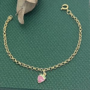 Pulseira infantil de uva cravejada em banho de ouro 18k