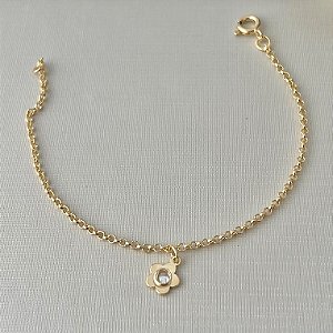 Pulseira infantil flor com miolo cravejado em banho de ouro 18k