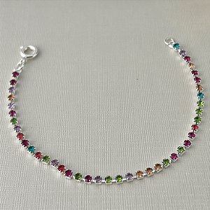 Pulseira Riviera infantil cravejada colorida em banho de prata silver