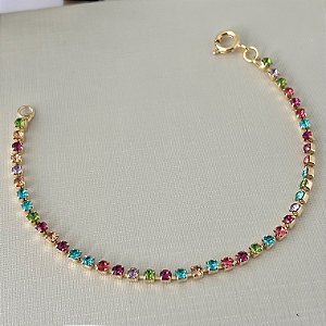 Pulseira Riviera infantil cravejada colorida em banho de ouro 18k