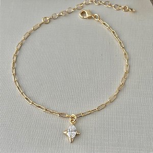 Pulseira pingente de estrela quatro pontas em banho de ouro 18k