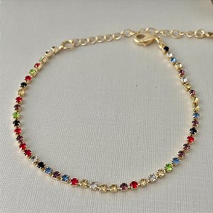Pulseira Riviera colorida cravejada em banho de ouro 18k