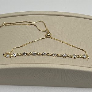 Pulseira pontos de luz fecho gravata em banho de ouro 18k