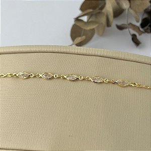 Pulseira zircônias navete em banho de ouro 18k