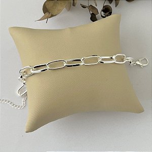Pulseira de elos retangulares grande em banho de prata silver