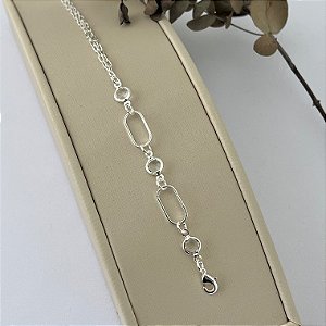 Pulseira de elos em retângulos e pontos de luz em banho de prata silver