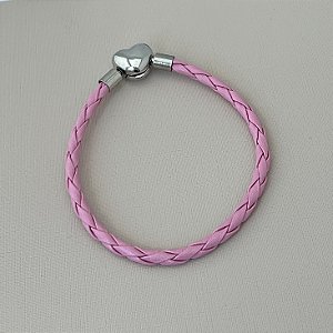 Pulseira courinho inspiração vivara rosa fecho banhado em rhodium branco