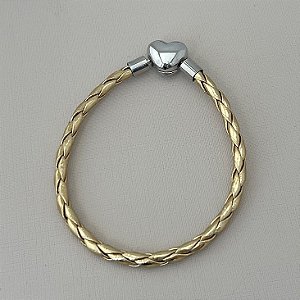Pulseira courinho inspiração vivara dourada fecho banhado em rhodium branco