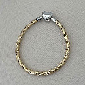 Pulseira courinho inspiração vivara dourada fecho banhado em rhodium branco